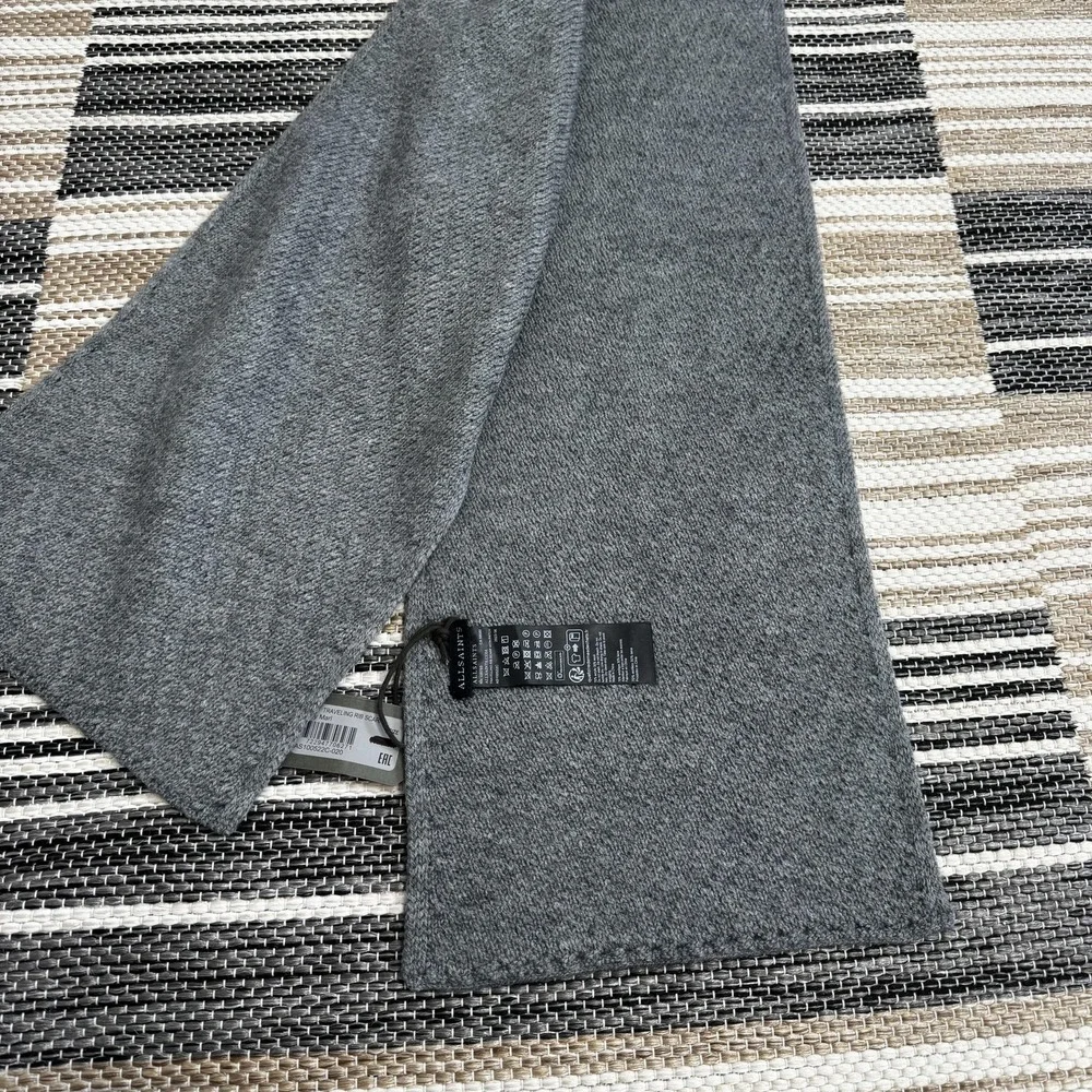AllSaints Scarf Mens One Size Grey Marl Traveling Rib Wool Blend AS100522C-020‎